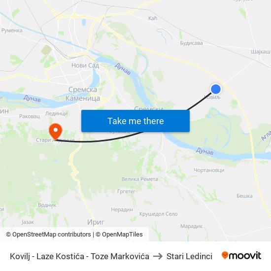 Kovilj - Laze Kostića - Toze Markovića to Stari Ledinci map