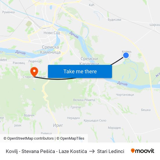 Kovilj - Stevana Pešića - Laze Kostića to Stari Ledinci map