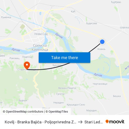 Kovilj - Branka Bajića - Poljoprivredna Zadruga to Stari Ledinci map