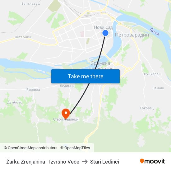 Žarka Zrenjanina - Izvršno Veće to Stari Ledinci map