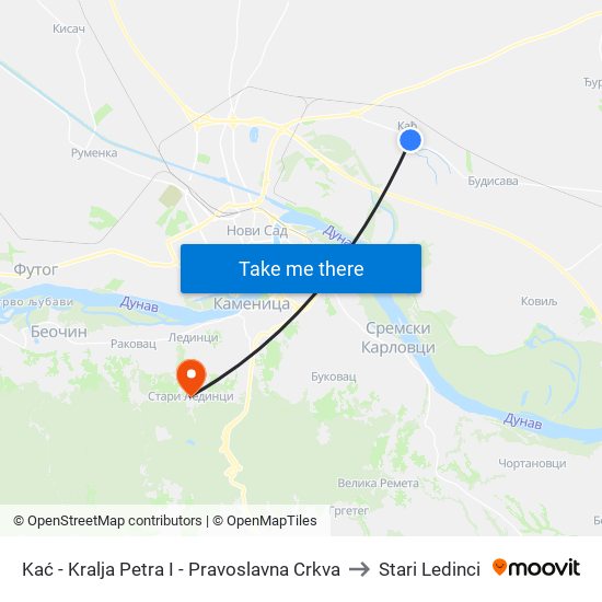 Kać - Kralja Petra I - Pravoslavna Crkva to Stari Ledinci map