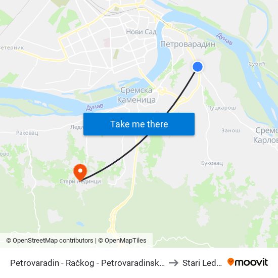 Petrovaradin - Račkog - Petrovaradinska Pijaca to Stari Ledinci map