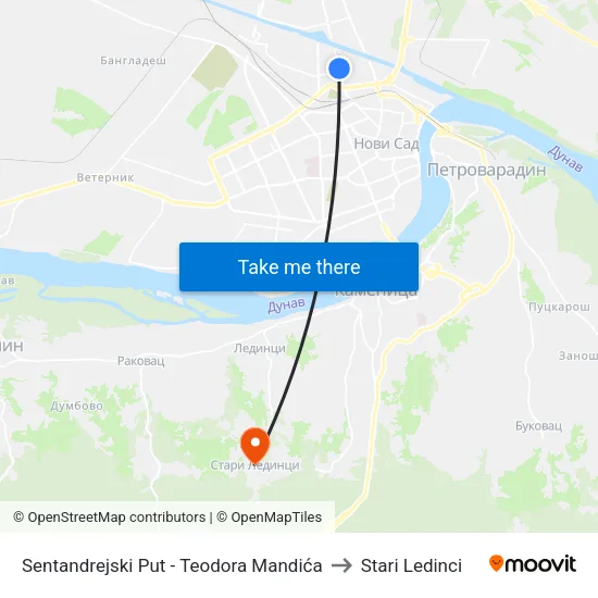 Sentandrejski Put - Teodora Mandića to Stari Ledinci map