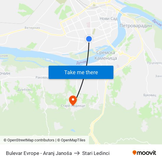 Bulevar Evrope - Aranj Janoša to Stari Ledinci map