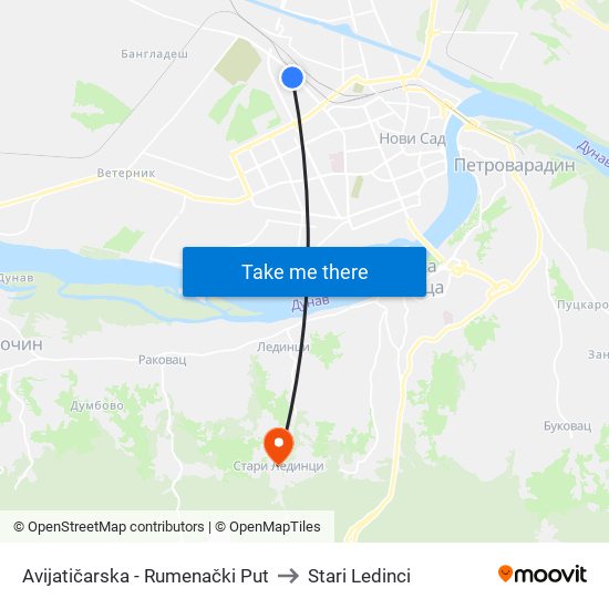 Avijatičarska - Rumenački Put to Stari Ledinci map