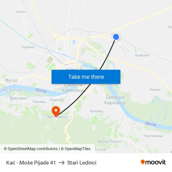 Kać - Moše Pijade 41 to Stari Ledinci map