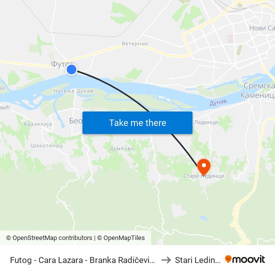 Futog - Cara Lazara - Branka Radičevića to Stari Ledinci map