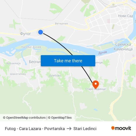 Futog - Cara Lazara - Povrtarska to Stari Ledinci map