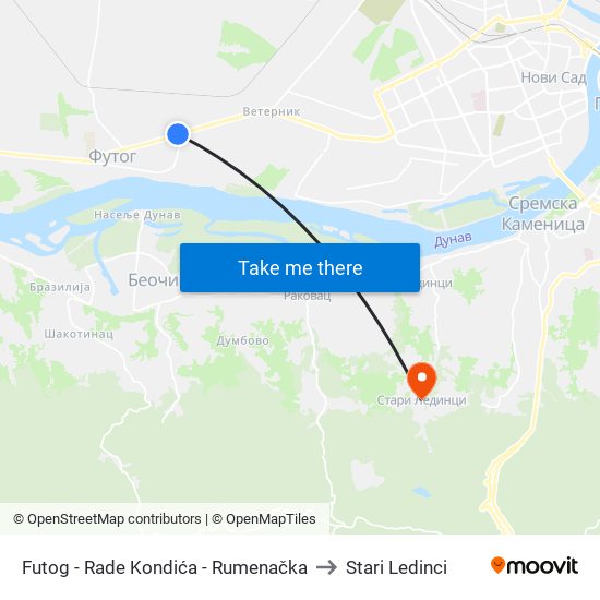 Futog - Rade Kondića - Rumenačka to Stari Ledinci map