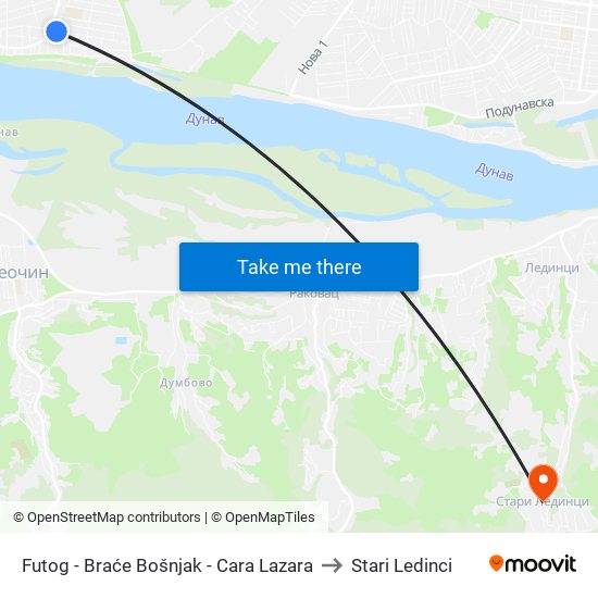 Futog - Braće Bošnjak - Cara Lazara to Stari Ledinci map