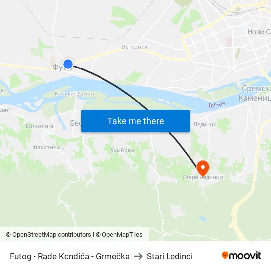 Futog - Rade Kondića - Grmečka to Stari Ledinci map