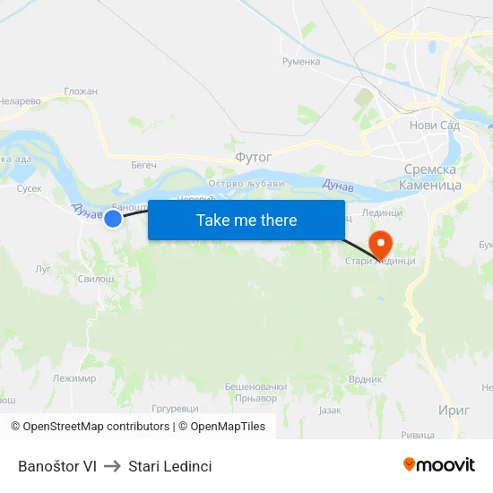 Banoštor VI to Stari Ledinci map