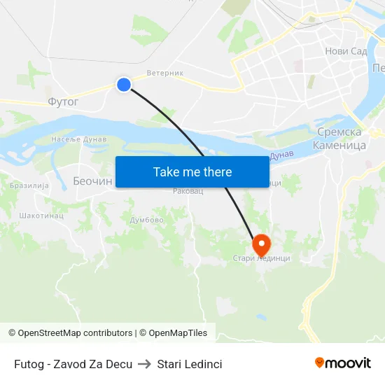 Futog - Zavod Za Decu to Stari Ledinci map
