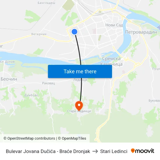 Bulevar Jovana Dučića - Braće Dronjak to Stari Ledinci map
