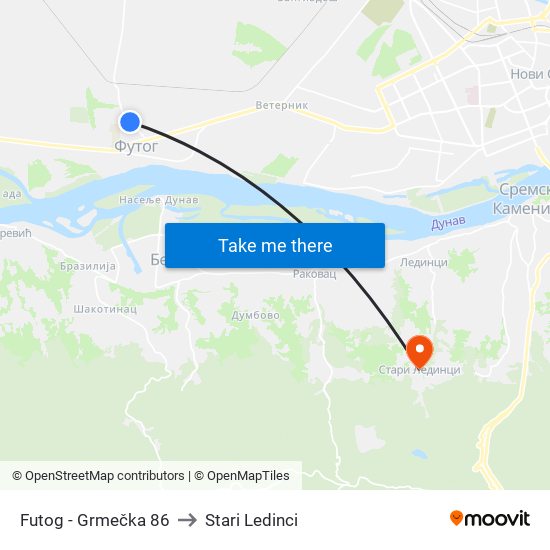 Futog - Grmečka 86 to Stari Ledinci map