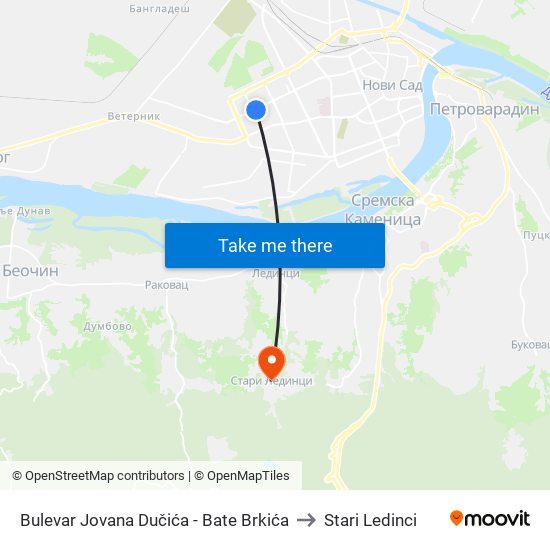 Bulevar Jovana Dučića - Bate Brkića to Stari Ledinci map