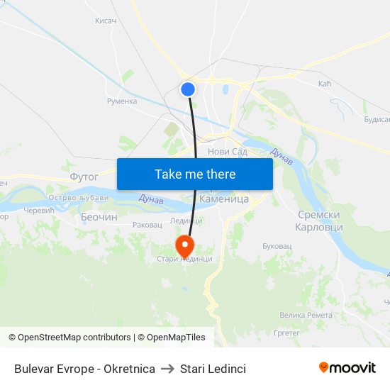Bulevar Evrope - Okretnica to Stari Ledinci map