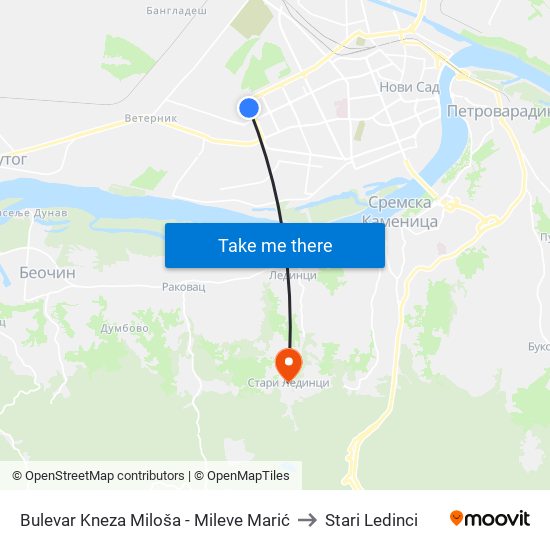 Bulevar Kneza Miloša - Mileve Marić to Stari Ledinci map