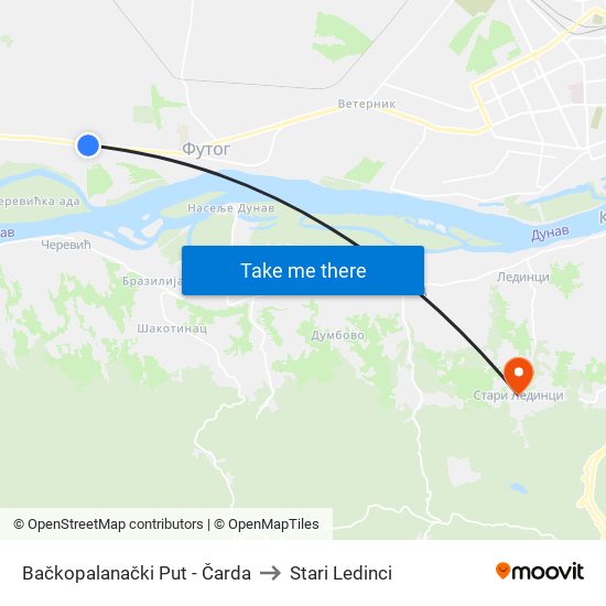 Bačkopalanački Put - Čarda to Stari Ledinci map