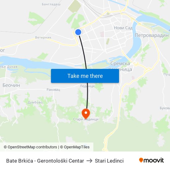 Bate Brkića - Gerontološki Centar to Stari Ledinci map