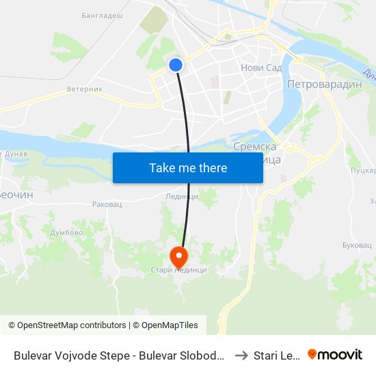 Bulevar Vojvode Stepe - Bulevar Slobodana Jovanovića to Stari Ledinci map