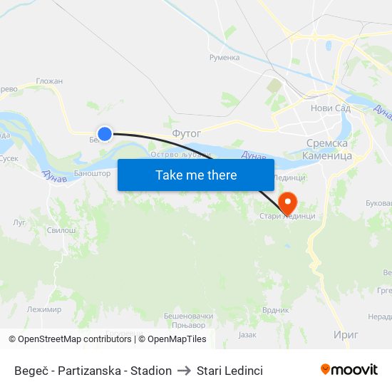 Begeč - Partizanska - Stadion to Stari Ledinci map