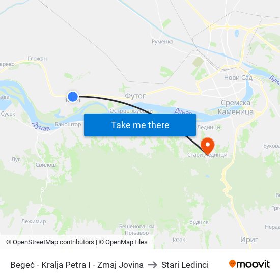 Begeč - Kralja Petra I - Zmaj Jovina to Stari Ledinci map