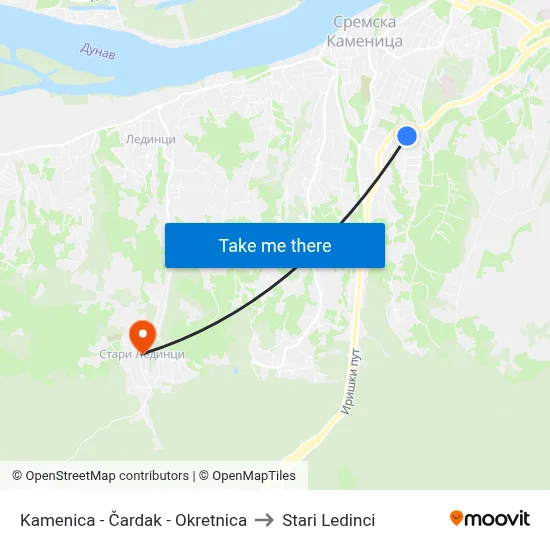 Kamenica - Čardak - Okretnica to Stari Ledinci map