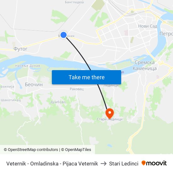 Veternik - Omladinska - Pijaca Veternik to Stari Ledinci map