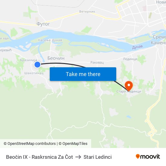 Beočin IX - Raskrsnica Za Čot to Stari Ledinci map