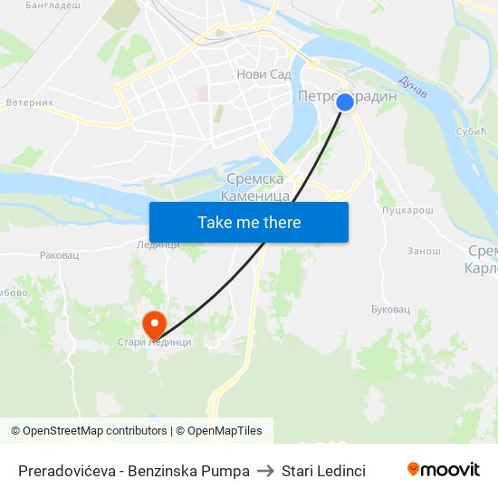 Preradovićeva - Benzinska Pumpa to Stari Ledinci map