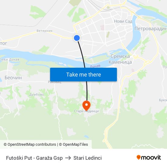 Futoški Put - Garaža Gsp to Stari Ledinci map