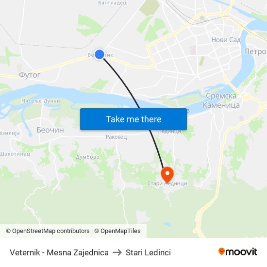 Veternik - Mesna Zajednica to Stari Ledinci map