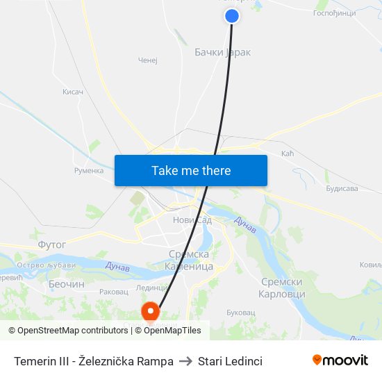 Temerin III - Železnička Rampa to Stari Ledinci map