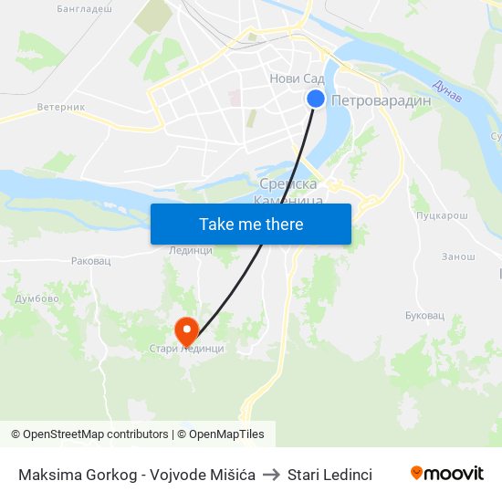 Maksima Gorkog - Vojvode Mišića to Stari Ledinci map