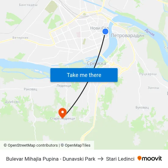 Mihajlo Pupin Boulevard - Danube Park to Stari Ledinci map