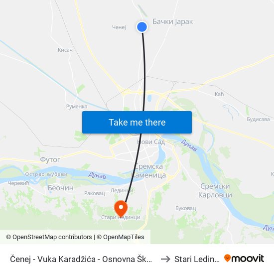 Čenej - Vuka Karadžića - Osnovna Škola to Stari Ledinci map