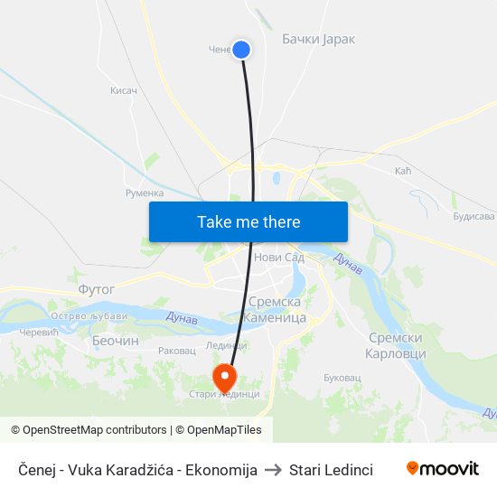 Čenej - Vuka Karadžića - Ekonomija to Stari Ledinci map