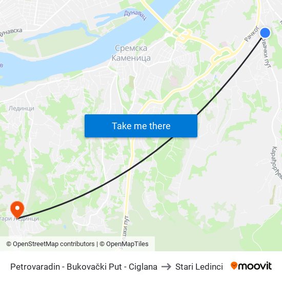 Petrovaradin - Bukovački Put - Ciglana to Stari Ledinci map