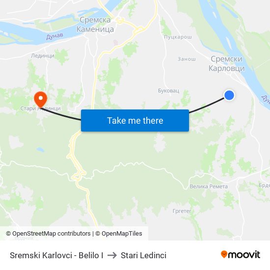 Sremski Karlovci - Belilo I to Stari Ledinci map