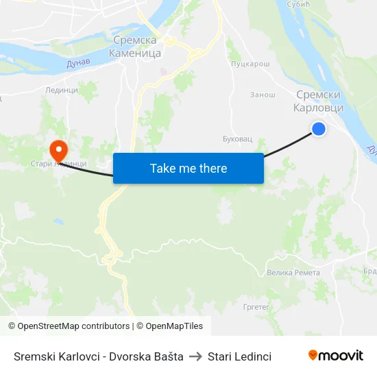 Sremski Karlovci - Dvorska Bašta to Stari Ledinci map