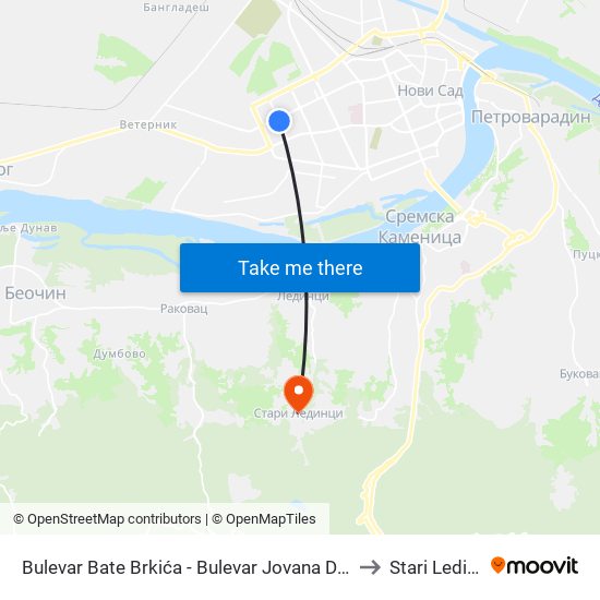 Bulevar Bate Brkića - Bulevar Jovana Dučića to Stari Ledinci map