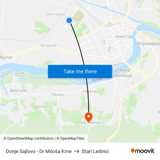 Donje Sajlovo - Dr Miloša Krne to Stari Ledinci map