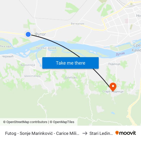 Futog - Sonje Marinković - Carice Milice to Stari Ledinci map