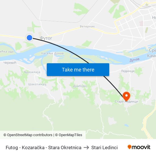 Futog - Kozaračka - Stara Okretnica to Stari Ledinci map