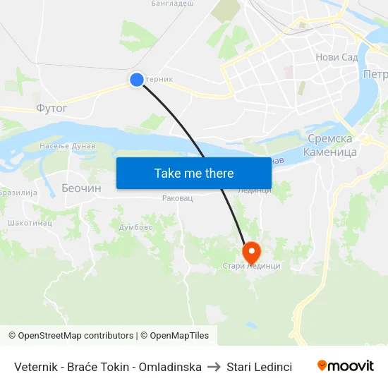 Veternik - Braće Tokin - Omladinska to Stari Ledinci map