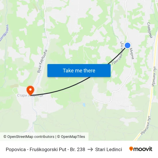 Popovica - Fruškogorski Put - Br. 238 to Stari Ledinci map