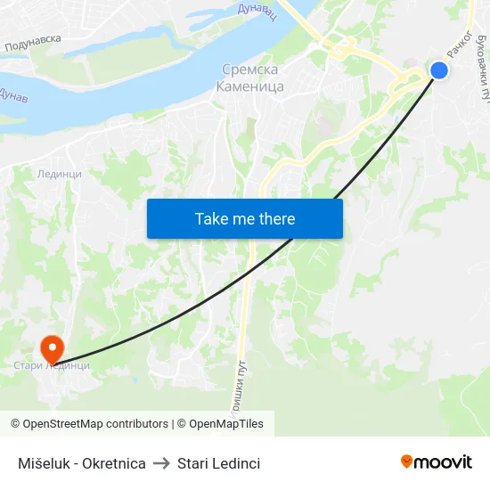 Mišeluk - Okretnica to Stari Ledinci map