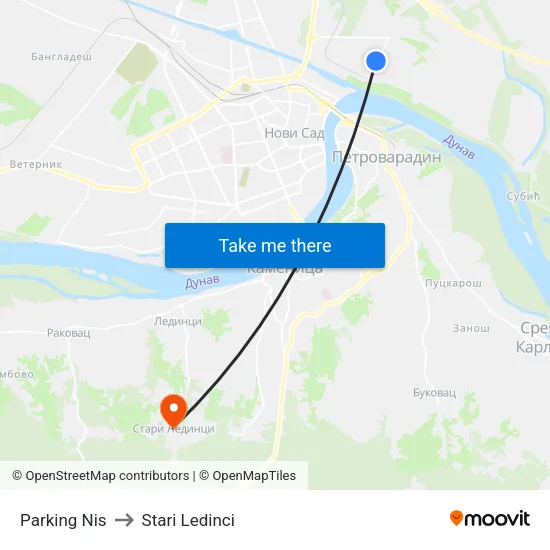 Parking Nis to Stari Ledinci map
