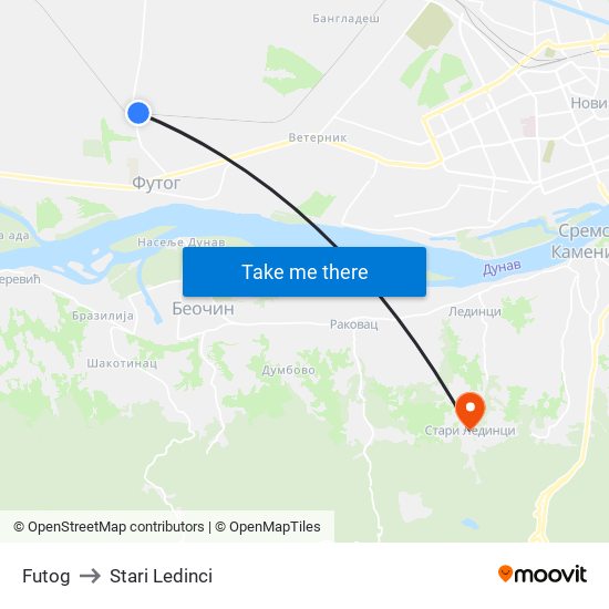 Futog to Stari Ledinci map